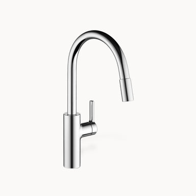 KWC Luna E Single Hole Kitchen Faucet with pull-out Spray - High arc spout with Side Lever