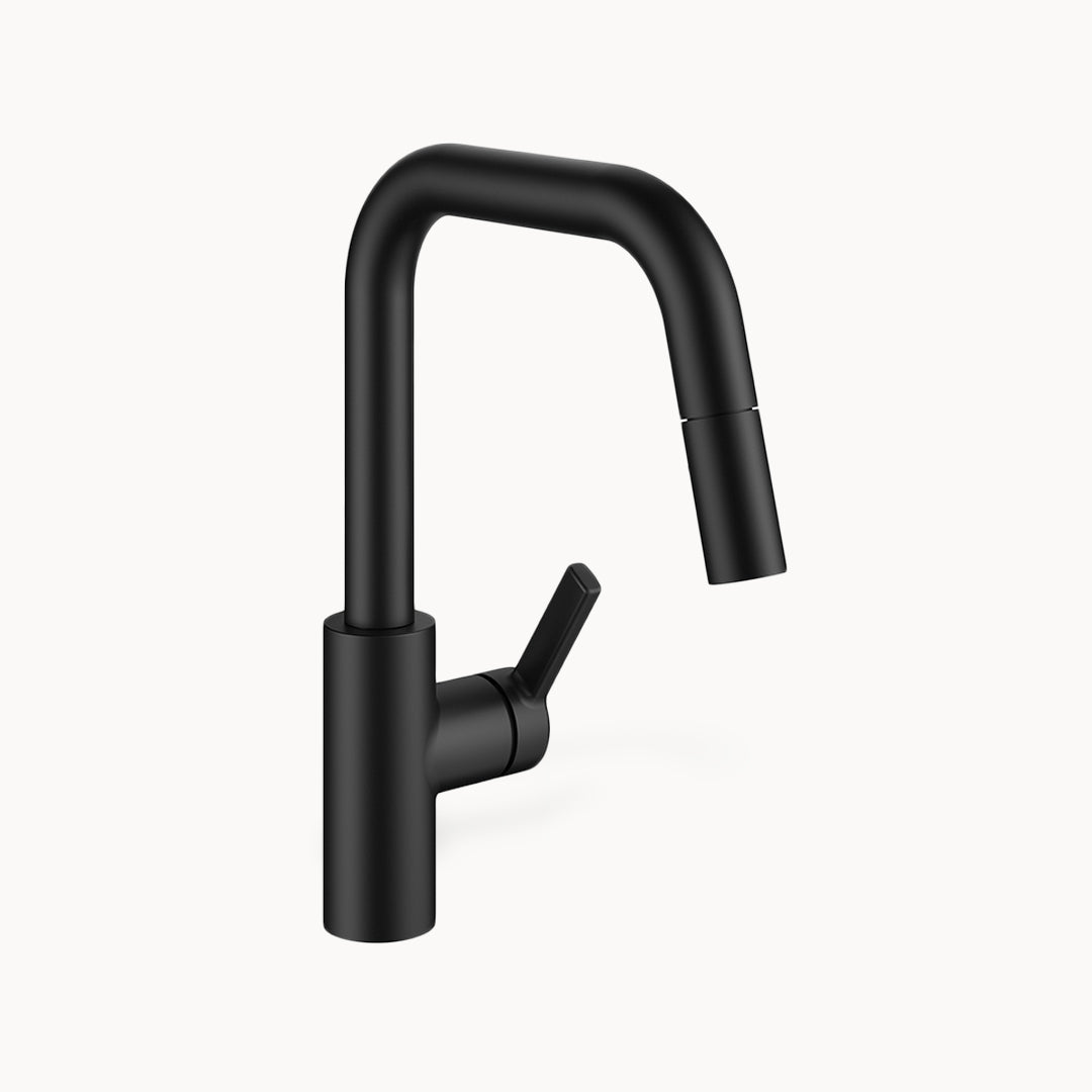 KWC Luna E Single Hole Kitchen Faucet with pull-out Spray - Geometric spout with Side Lever