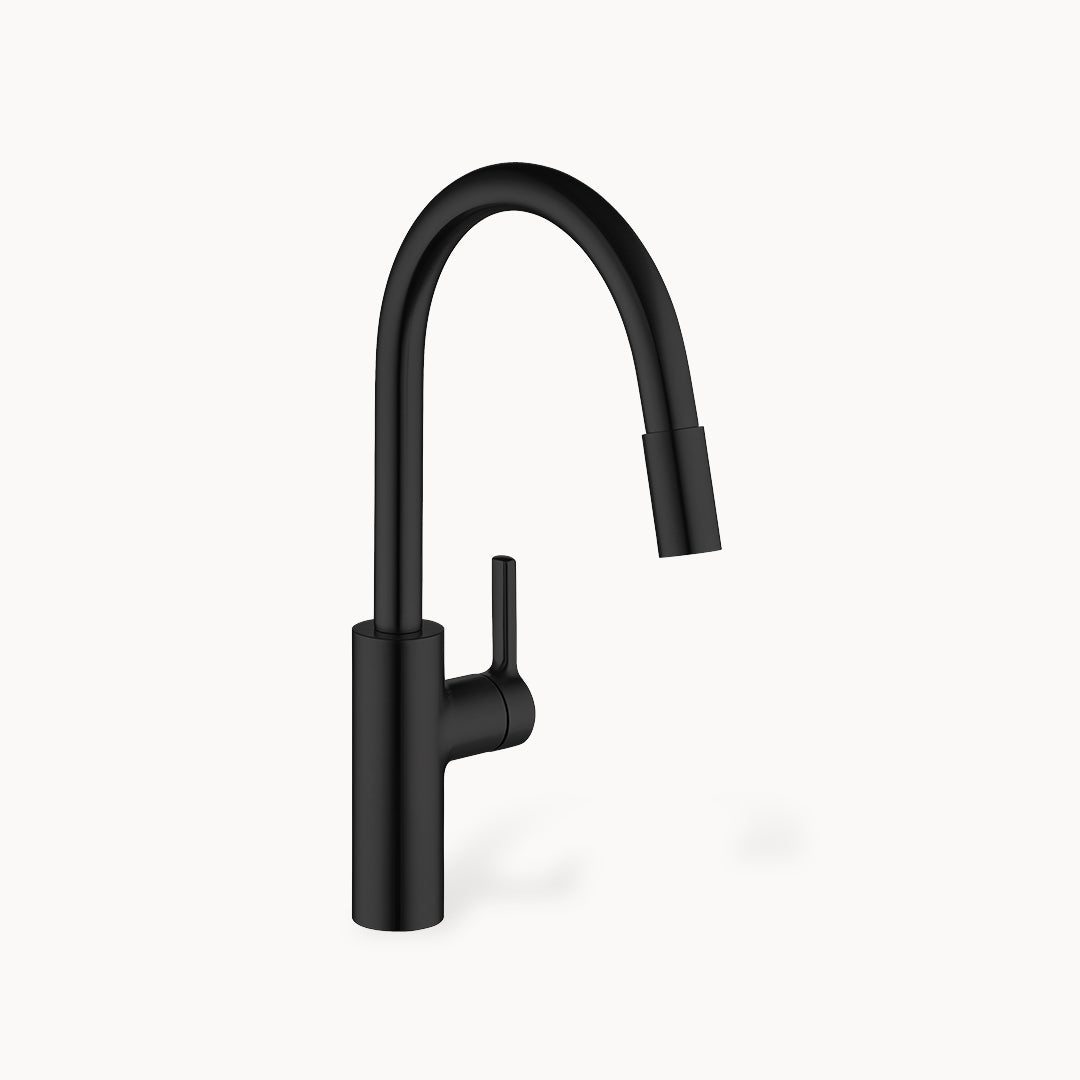 KWC Luna E Single Hole Kitchen Faucet with pull-out Spray - High arc spout with Side Lever