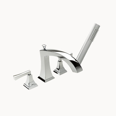 Leyden Roman Tub Filler with Metal Lever Handles and Hand Shower