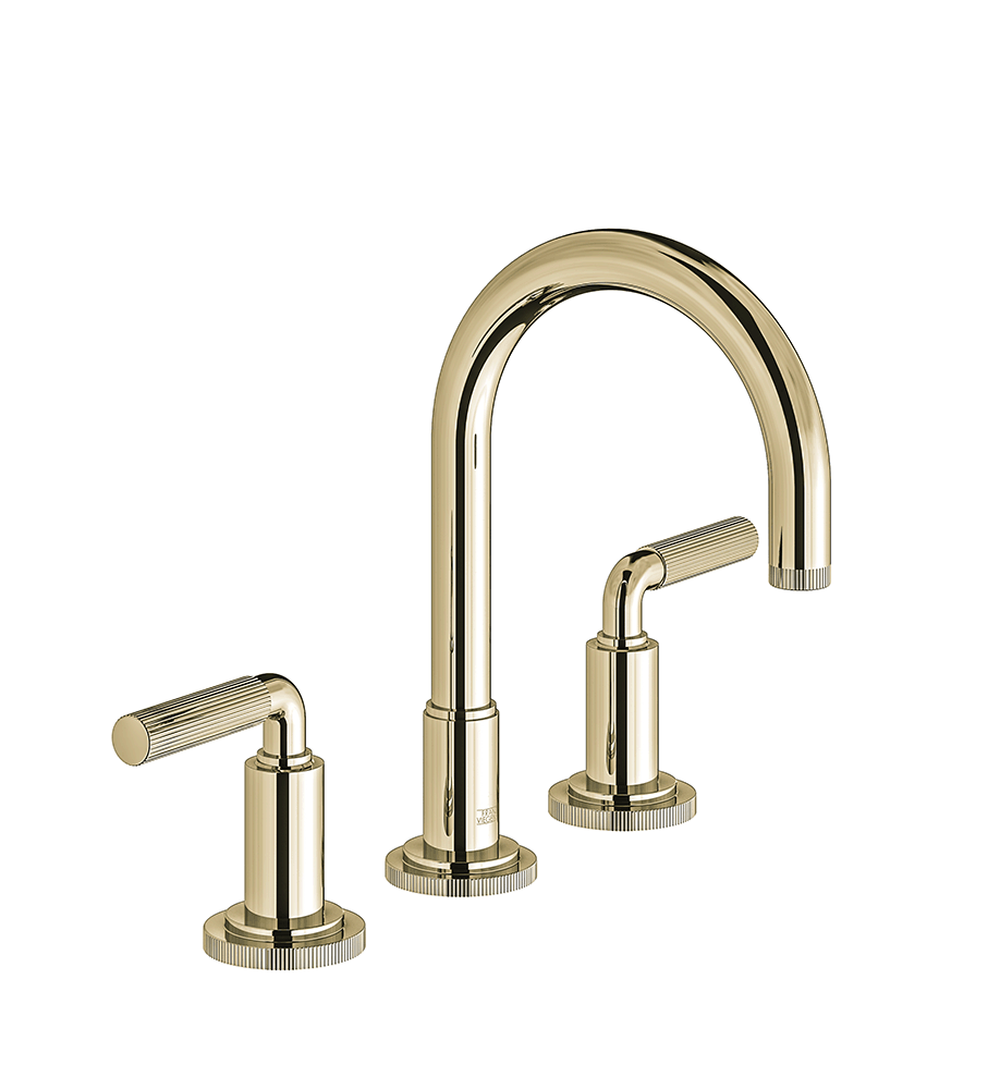 Techno Chic Widespread lavatory faucet with push-down pop-up drain