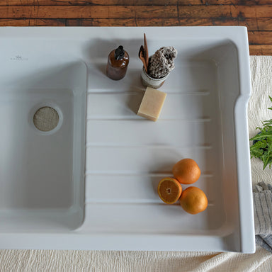 BIARRITZ 35" Left-hand Single-bowl Fireclay Sink with Drainboard and Up-Stand