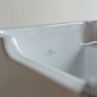 BIARRITZ 35" Left-hand Single-bowl Fireclay Sink with Drainboard and Up-Stand