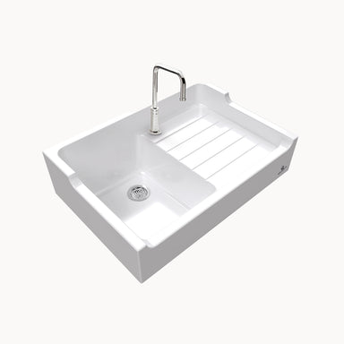 BIARRITZ 35" Left-hand Single-bowl Fireclay Sink with Drainboard and Up-Stand