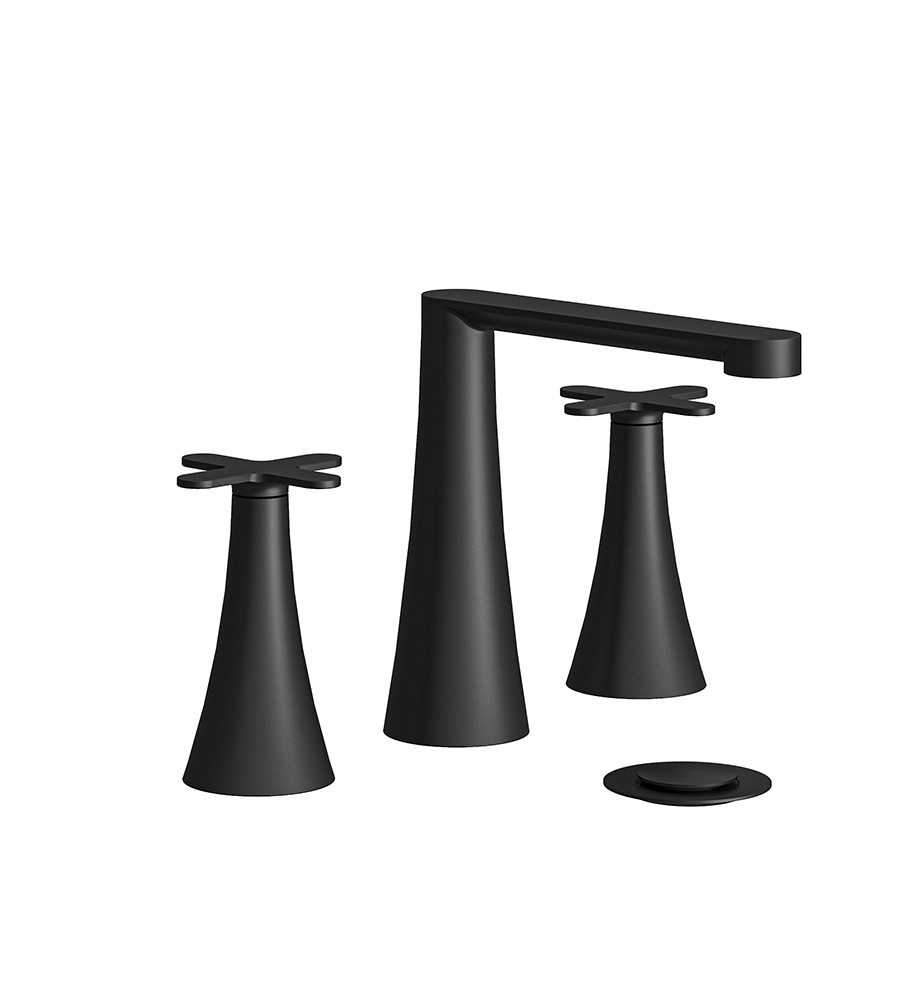 Konic Widespread lavatory faucet with push-down pop-up drain assembly