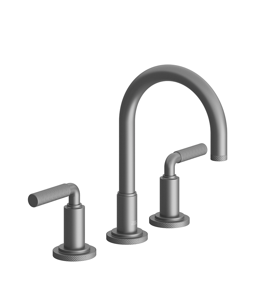 Techno Chic Widespread lavatory faucet with push-down pop-up drain
