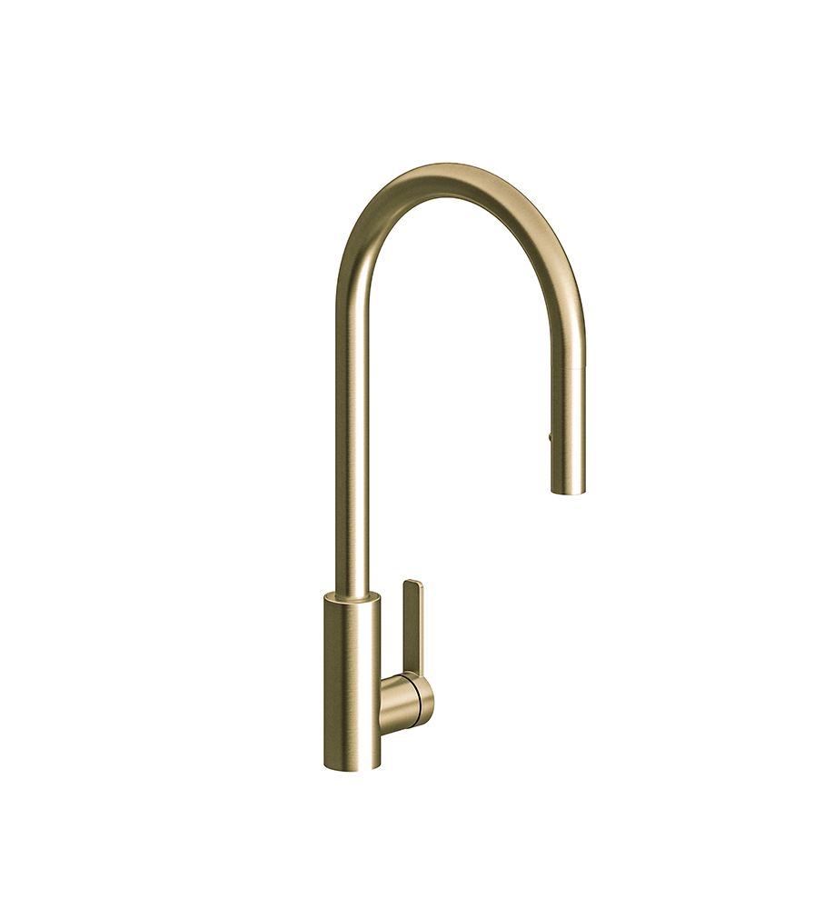 Contemporary single handle deck mount kitchen mixer with pull-out