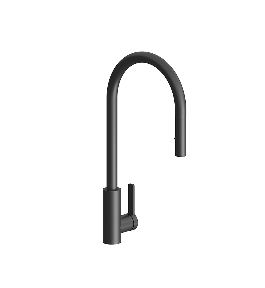 Contemporary single handle deck mount kitchen mixer with pull-out
