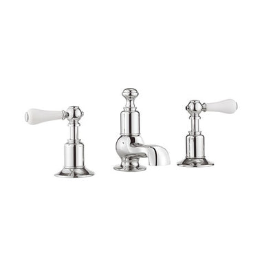 Belgravia Widespread Bathroom Faucet with Metal and White Lever Handles