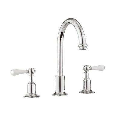 Belgravia Widespread Bathroom Faucet with Metal and White Lever Handles