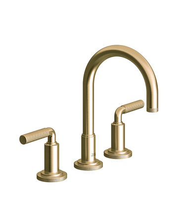 Techno Chic Widespread lavatory faucet with push-down pop-up drain assembly (no lift rod) - Knurling Lever