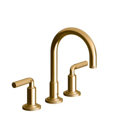 Techno Chic Widespread lavatory faucet with push-down pop-up drain assembly (no lift rod) - Knurling Lever