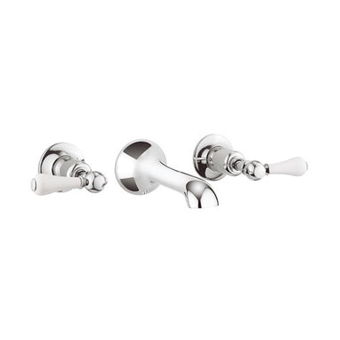 Belgravia Wall Mount Bathroom Faucet with Metal and White Lever Handles