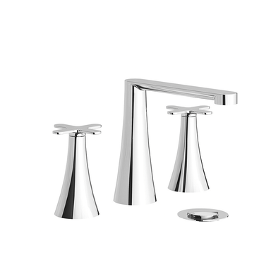 Konic Widespread lavatory faucet with push-down pop-up drain assembly