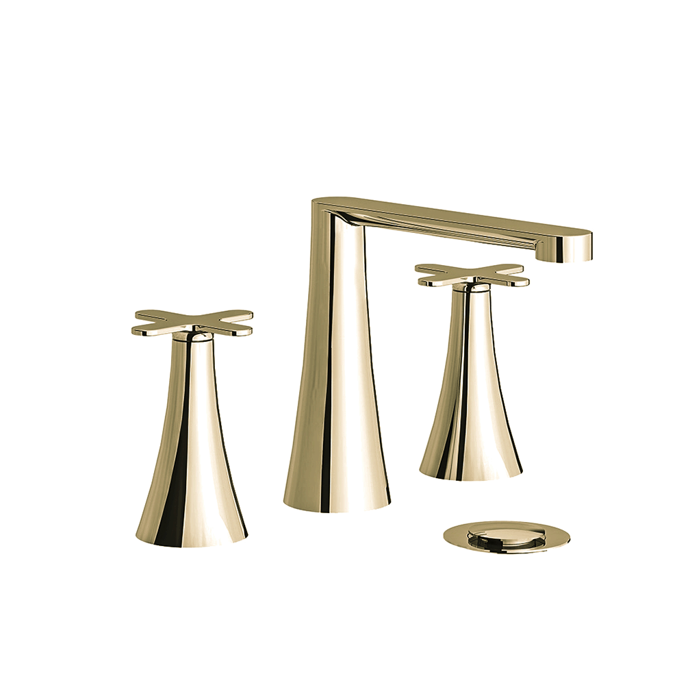 Konic Widespread lavatory faucet with push-down pop-up drain assembly