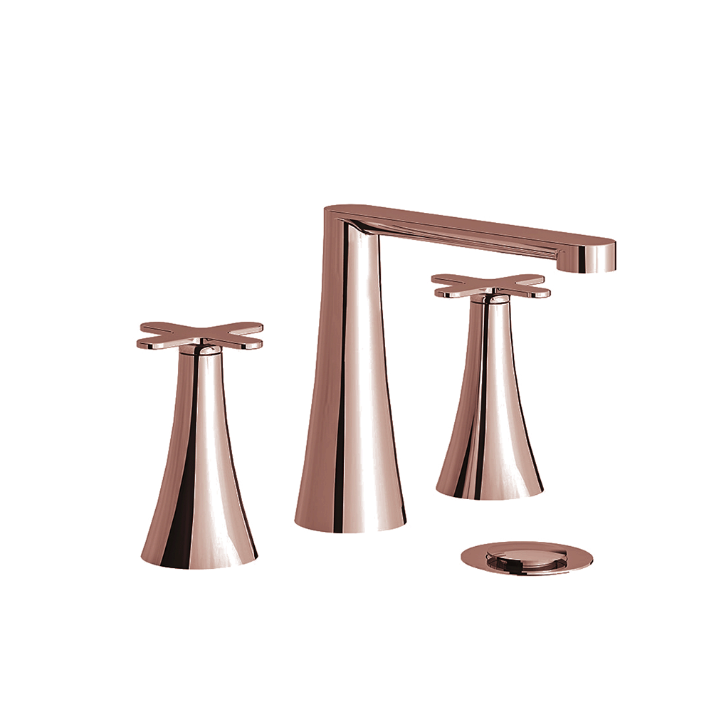 Konic Widespread lavatory faucet with push-down pop-up drain assembly