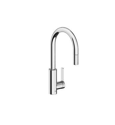 Contemporary single handle Bar/Prep Faucet with pull-out sprayer and flexible hose