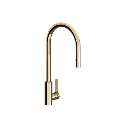 Contemporary single handle deck mount kitchen mixer with pull-out sprayer