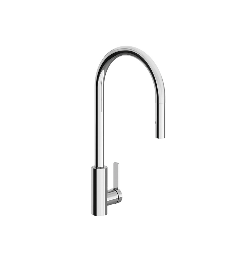 Contemporary single handle deck mount kitchen mixer with pull-out