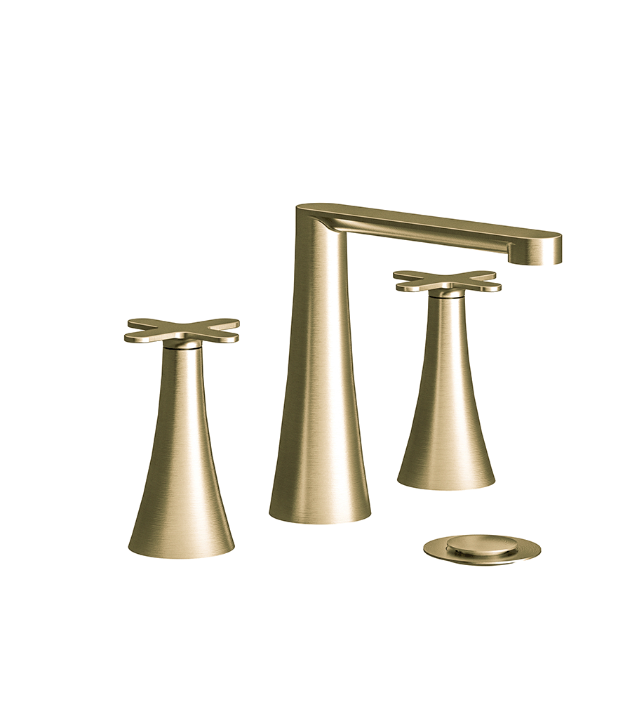 Konic Widespread lavatory faucet with push-down pop-up drain assembly