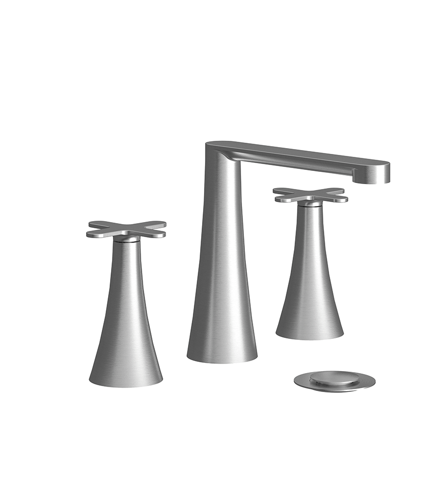 Konic Widespread lavatory faucet with push-down pop-up drain assembly
