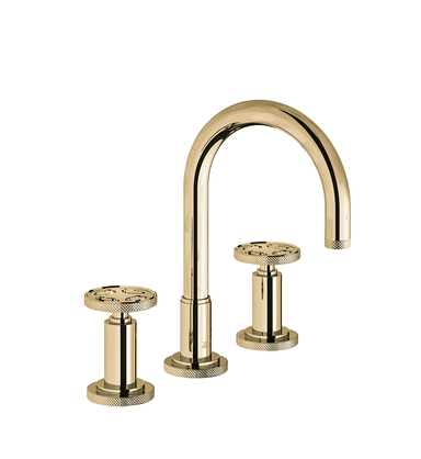 Techno Chic Widespread lavatory faucet with push-down pop-up drain assembly (no lift rod) - Knurling