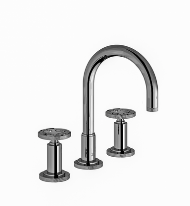 Techno Chic Widespread lavatory faucet with push-down pop-up drain assembly (no lift rod) - Knurling