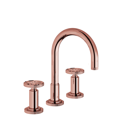 Techno Chic Widespread lavatory faucet with push-down pop-up drain assembly (no lift rod) - Knurling