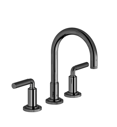 Techno Chic Widespread lavatory faucet with push-down pop-up drain assembly (no lift rod) - Knurling Lever