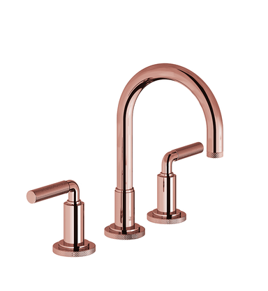 Techno Chic Widespread lavatory faucet with push-down pop-up drain assembly (no lift rod) - Knurling Lever