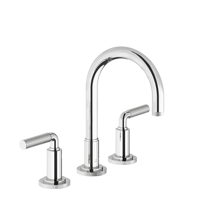 Techno Chic Widespread lavatory faucet with push-down pop-up drain assembly (no lift rod) - Knurling Lever