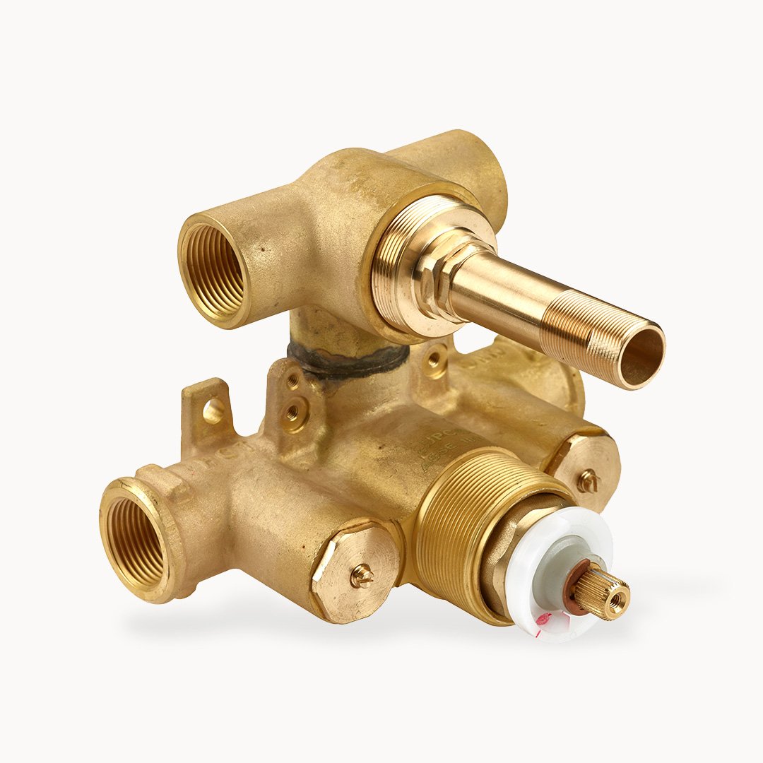 Dual-control 3/4" Thermostatic Rough-in Valve with Volume Control and Diverter, 2 Non-shared Functions
