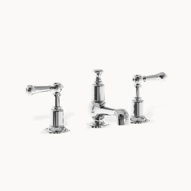 Belgravia Widespread Bathroom Faucet with Metal and White Lever Handles