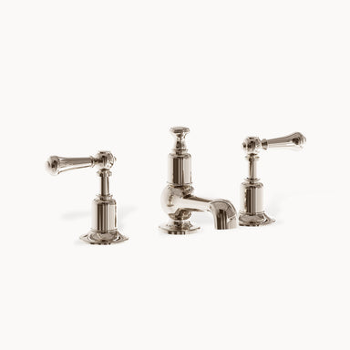 Belgravia Widespread Bathroom Faucet with Metal and White Lever Handles