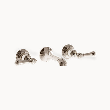 Belgravia Wall Mount Bathroom Faucet with Metal and White Lever Handles