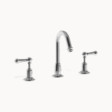 Belgravia Widespread Bathroom Faucet with Metal and White Lever Handles