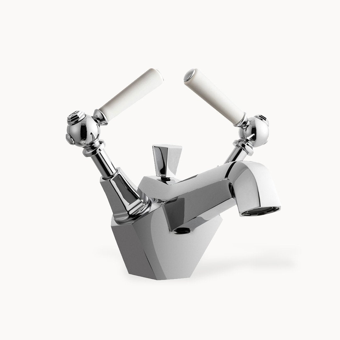 Waldorf Single Hole Bathroom Faucet with White Lever Handles