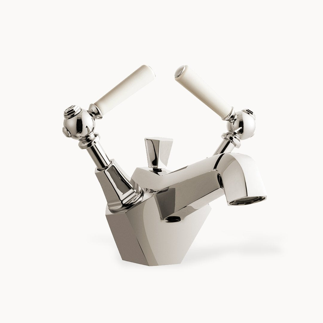 Waldorf Single Hole Bathroom Faucet with White Lever Handles