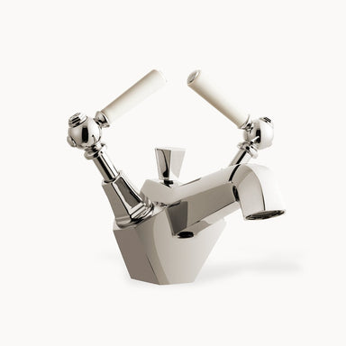 Waldorf Single Hole Bathroom Faucet with White Lever Handles