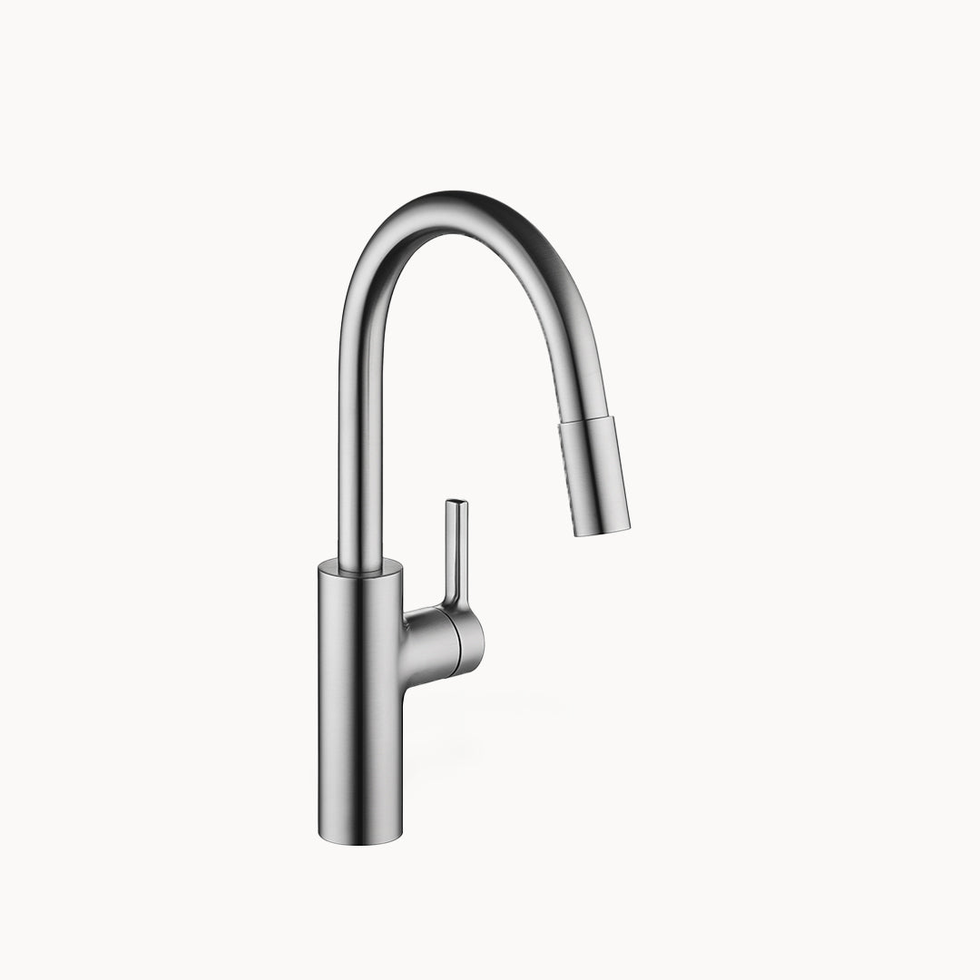 KWC Luna E Single Hole Kitchen Faucet with pull-out Spray - High arc spout with Side Lever