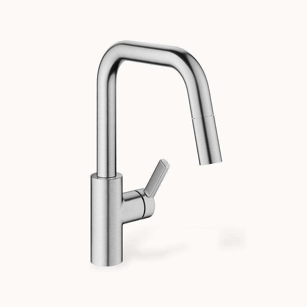 KWC Luna E Single Hole Kitchen Faucet with pull-out Spray - Geometric spout with Side Lever