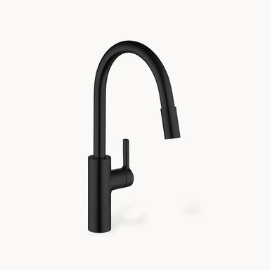 KWC Luna E Single Hole Kitchen Faucet with pull-out Spray - High arc spout with Side Lever