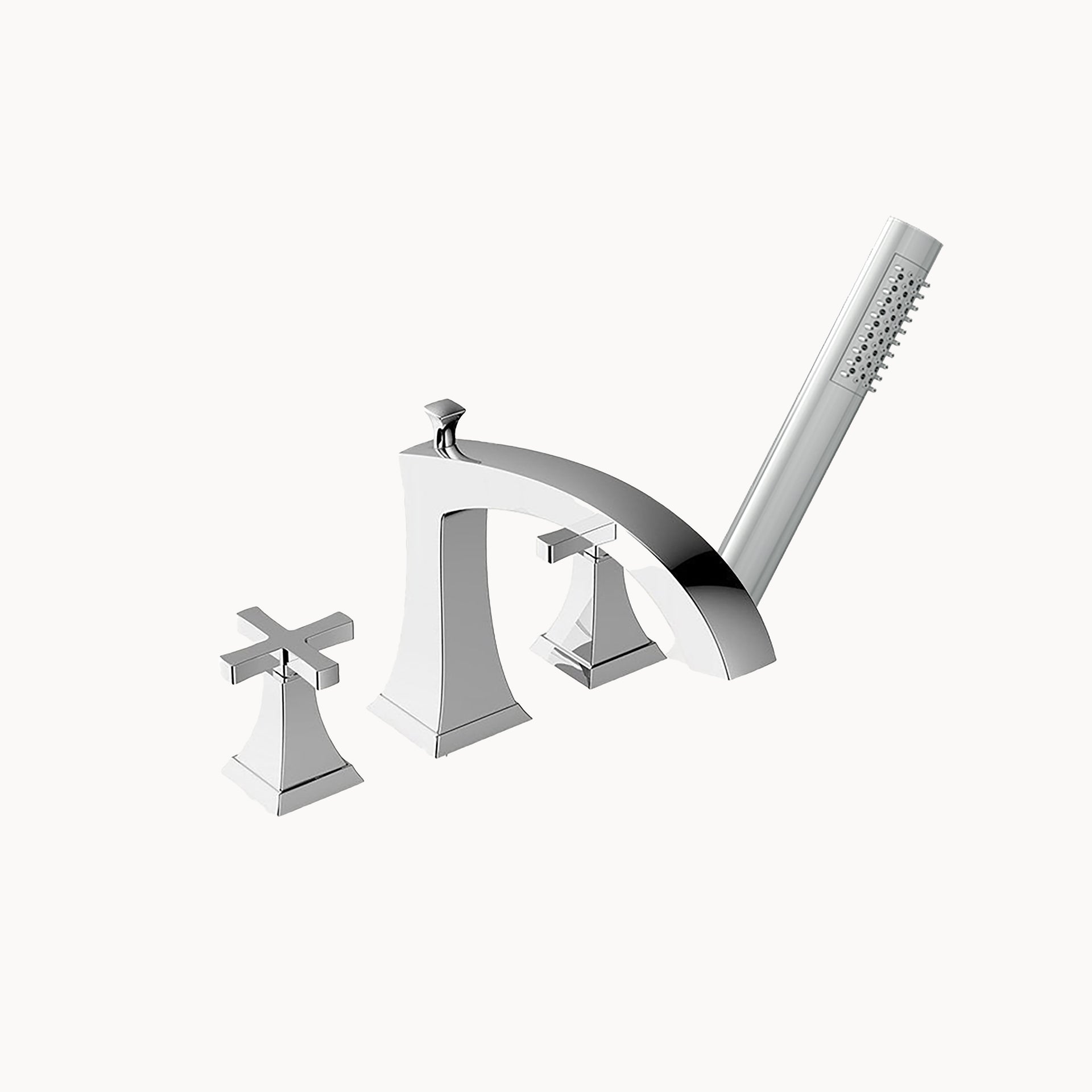 Leyden Roman Tub Filler with Metal Cross Handles and Hand Shower