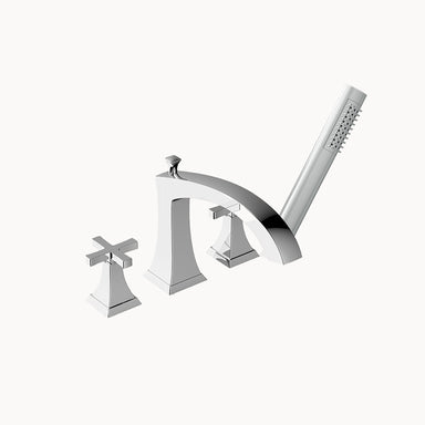 Leyden Roman Tub Filler with Metal Cross Handles and Hand Shower