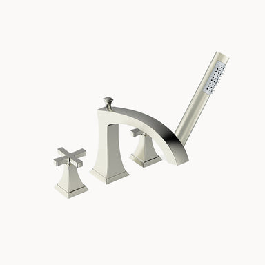 Leyden Roman Tub Filler with Metal Cross Handles and Hand Shower