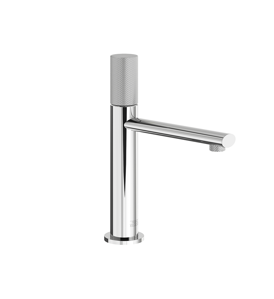 Nerea Tall vessel single handle luxury lavatory set with push-down pop-up drain assembly - Knurling