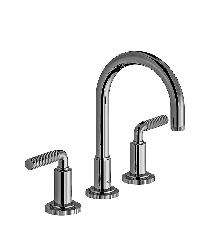 Techno Chic Widespread lavatory faucet with push-down pop-up drain assembly (no lift rod) - Vertical Lines Lever