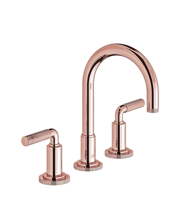 Techno Chic Widespread lavatory faucet with push-down pop-up drain assembly (no lift rod) - Vertical Lines Lever