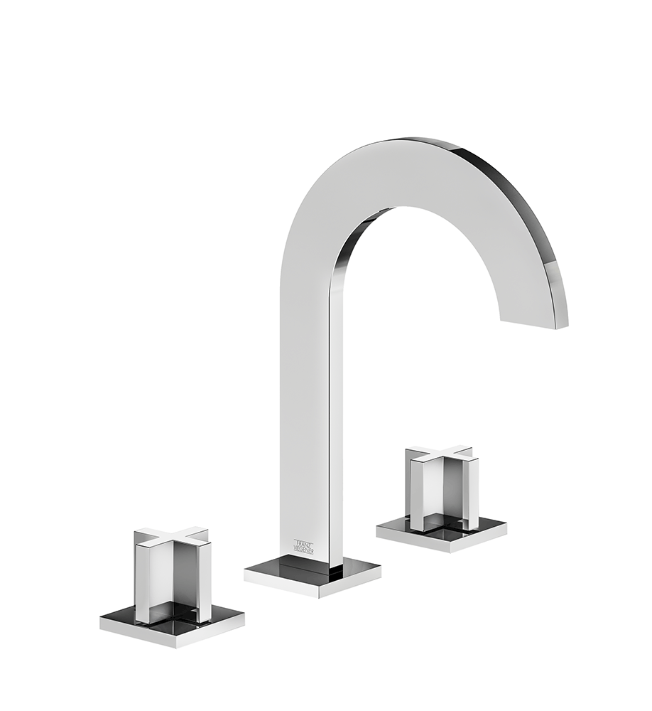 Edge Widespread lavatory faucet with push-down pop-up drain assembly