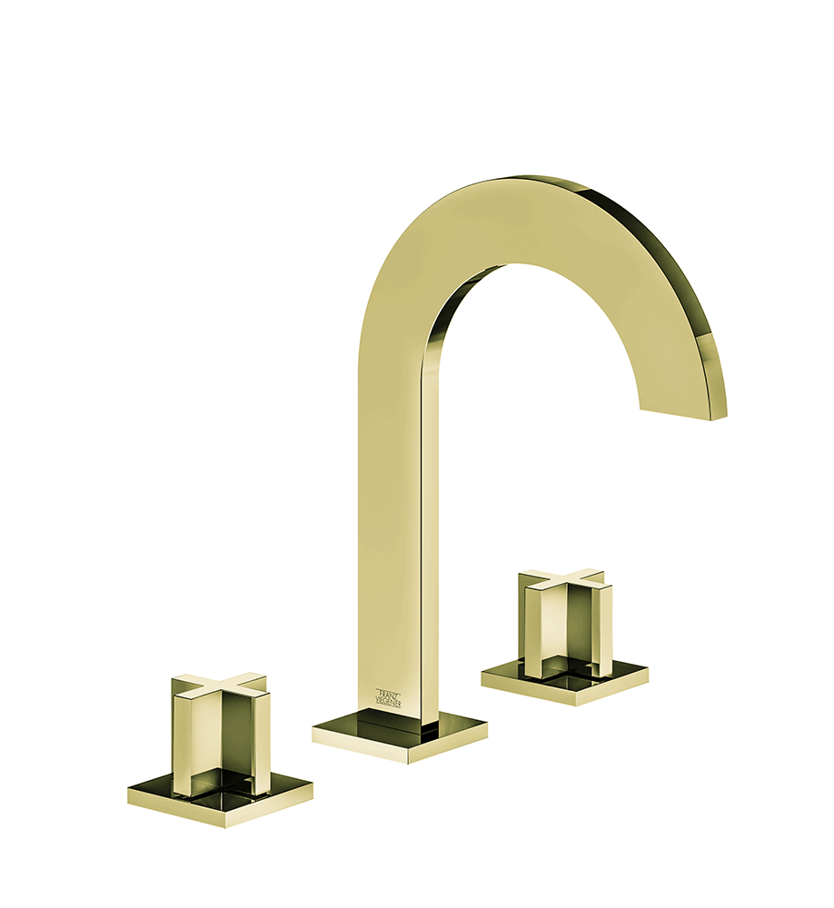 Edge Widespread lavatory faucet with push-down pop-up drain assembly